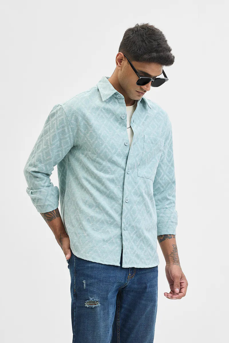 Snitch Blue Geometric Regular Fit Overshirt for Men