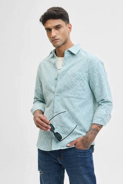 Snitch Blue Geometric Regular Fit Overshirt for Men