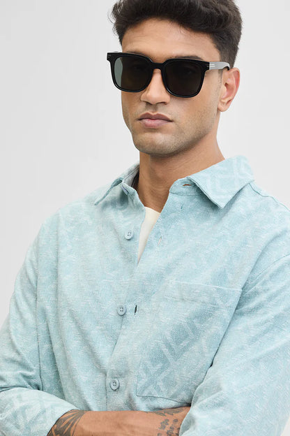 Snitch Blue Geometric Regular Fit Overshirt for Men