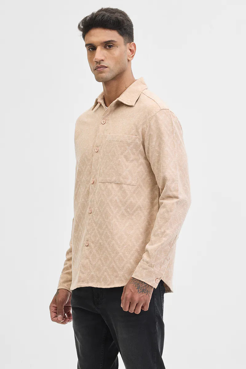 Snitch Beige Geometric Regular Fit Overshirt for Men