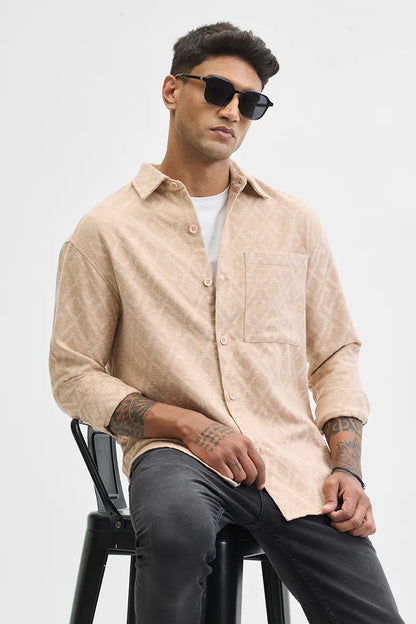 Snitch Beige Geometric Regular Fit Overshirt for Men