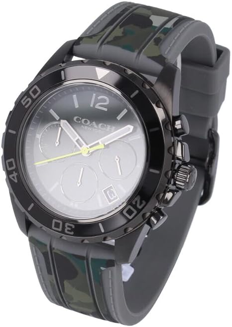 Coach Kent 14602567 Men’s Chronograph Watch – Black Dial, Camo Rubber Strap, 44mm Quartz