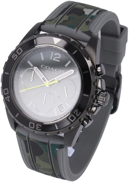 Coach Kent 14602567 Men’s Chronograph Watch – Black Dial, Camo Rubber Strap, 44mm Quartz