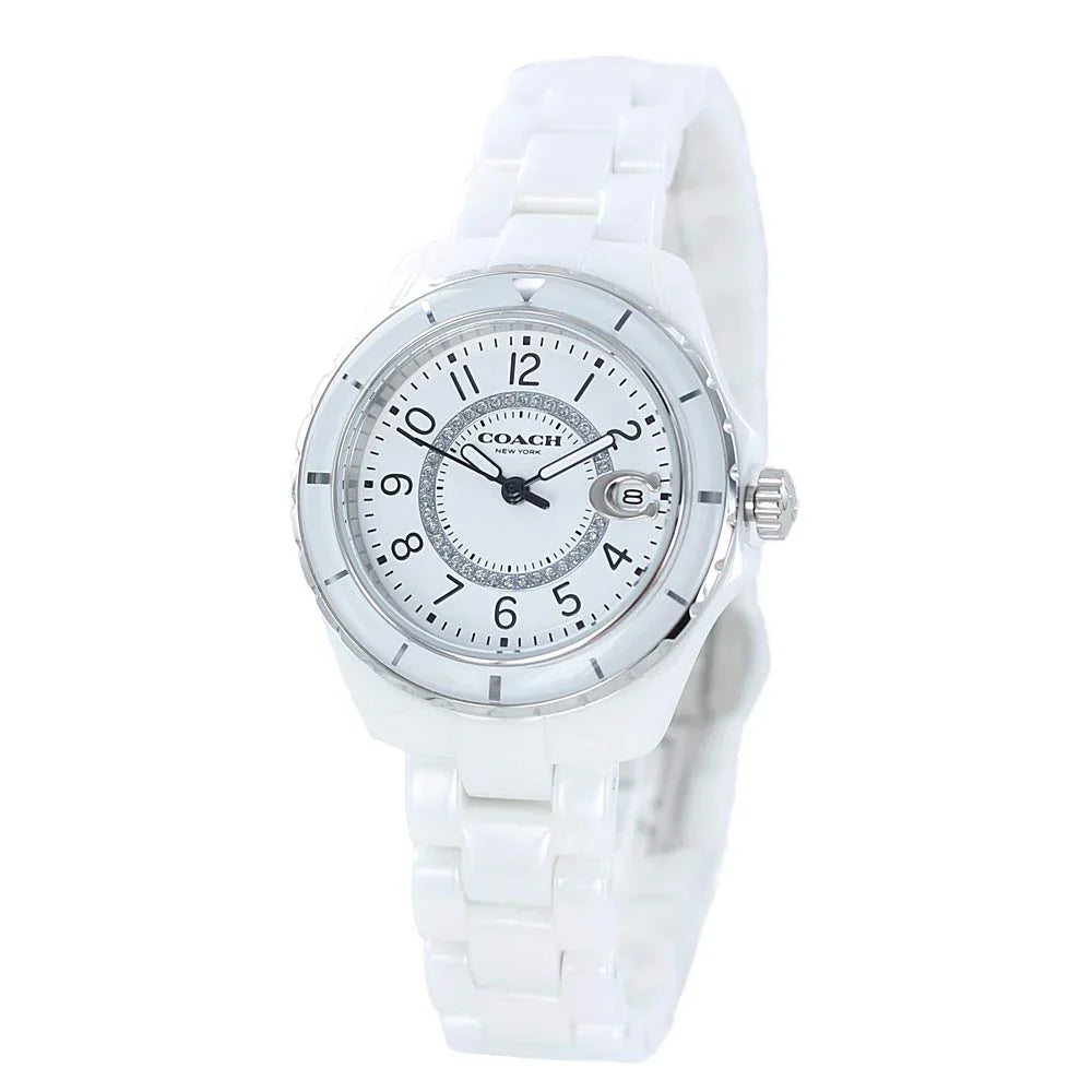Coach 14503462 Preston Women’s Watch | White Ceramic Strap | Gold Tone Stainless Steel 32mm Luxury Watch