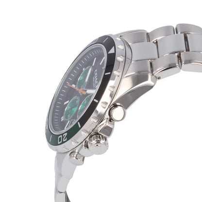 COACH 14602557 Kent Men’s Watch | Black & Green Chronograph Dial | Stainless Steel Bracelet Luxury Watch