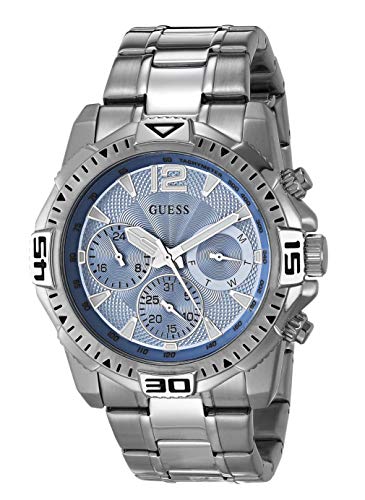 GUESS GW0056G2 Men’s Watch | Blue Dial Multifunction Chronograph | 43mm Stainless Steel Silver Bracelet Watch