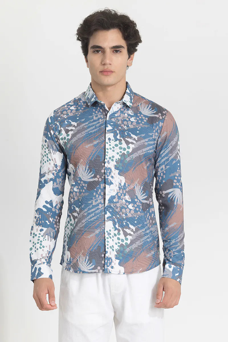 Snitch Blue Textured Abstract Slim Fit Shirt