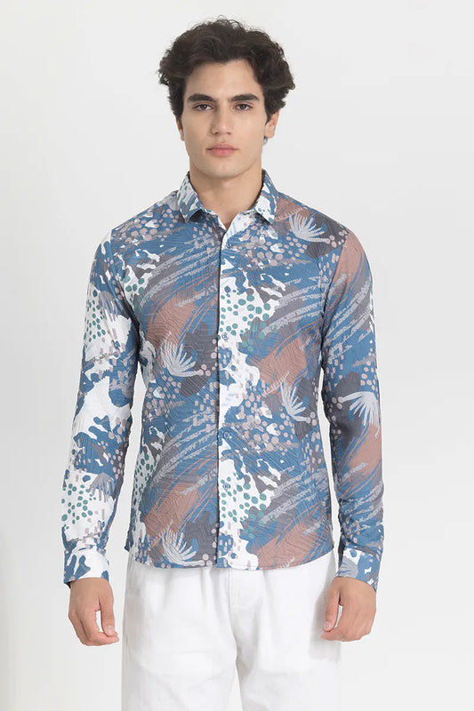Snitch Blue Textured Abstract Slim Fit Shirt