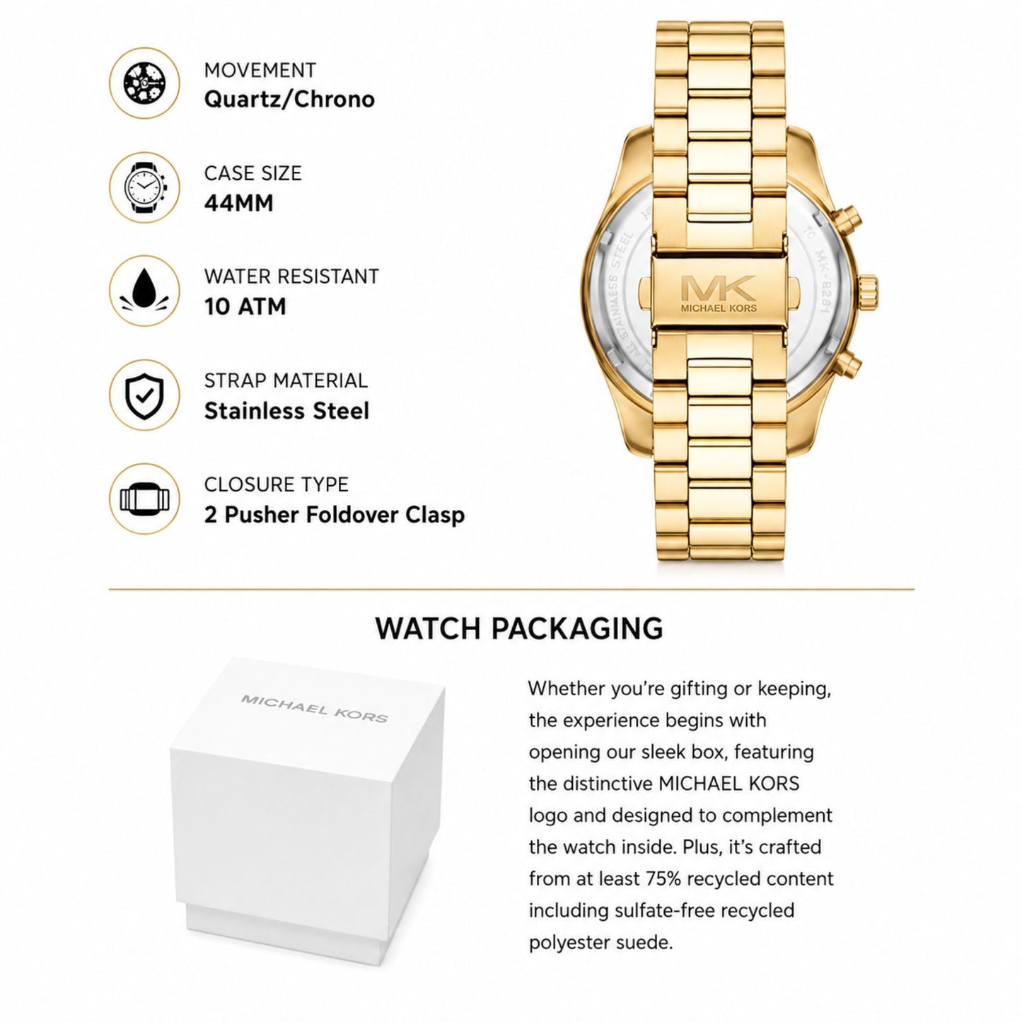 Michael Kors Lexington Chronograph Gold Watch for Men - MK9153