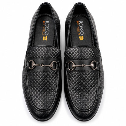 ROSSO BRUNELLO Woven Slip-On Formal Loafers for Men - Black