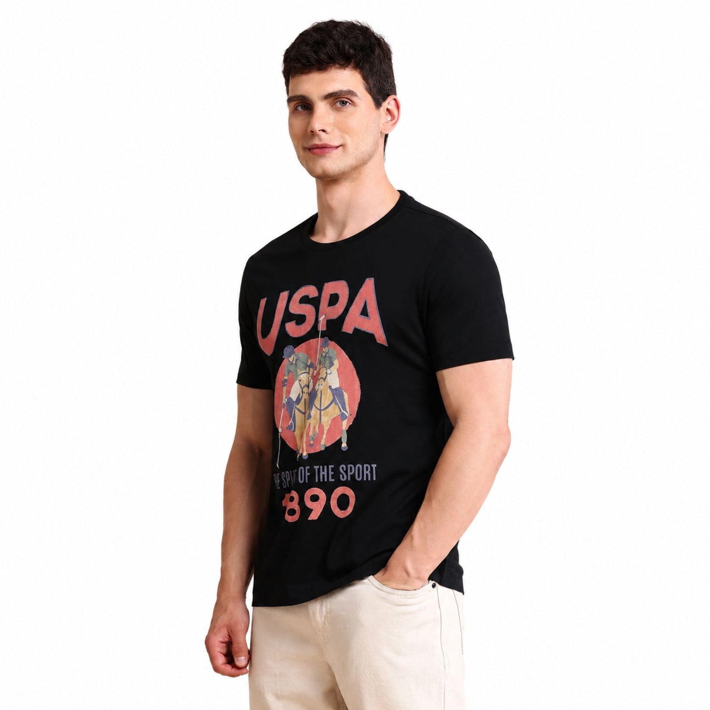 Graphic Printed Muscle Fit T-Shirt - Black