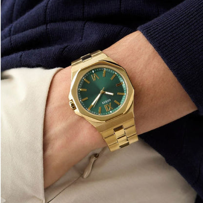 Guess Emperor GW0849G2 Men’s Analog Watch – Green Dial, Gold Stainless Steel Strap, 42mm Quartz