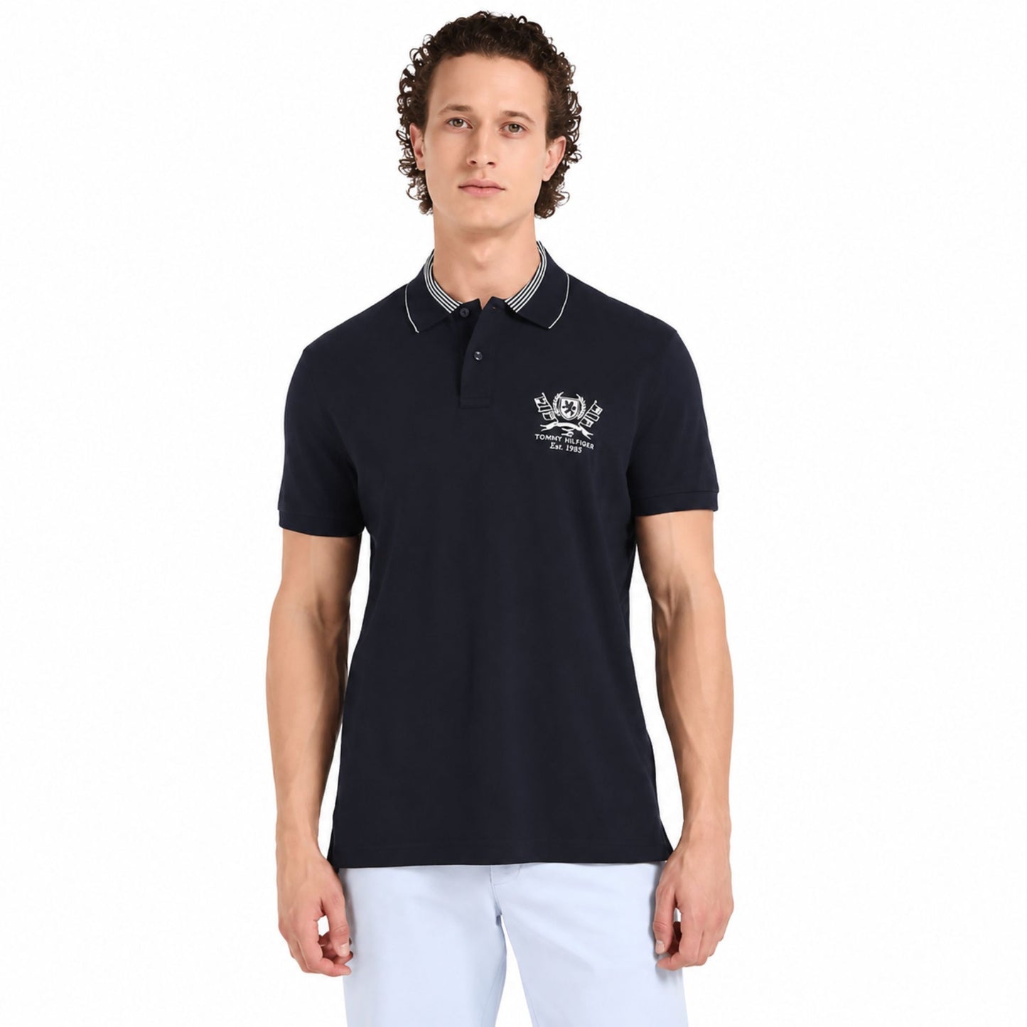 Tommy Hilfiger Men’s Embroidered Cotton Polo T-Shirt - Desert Sky