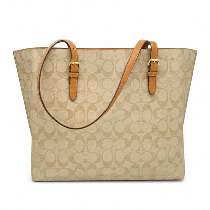 Coach Mollie Signature Canvas Tote – Light Khaki Saddle