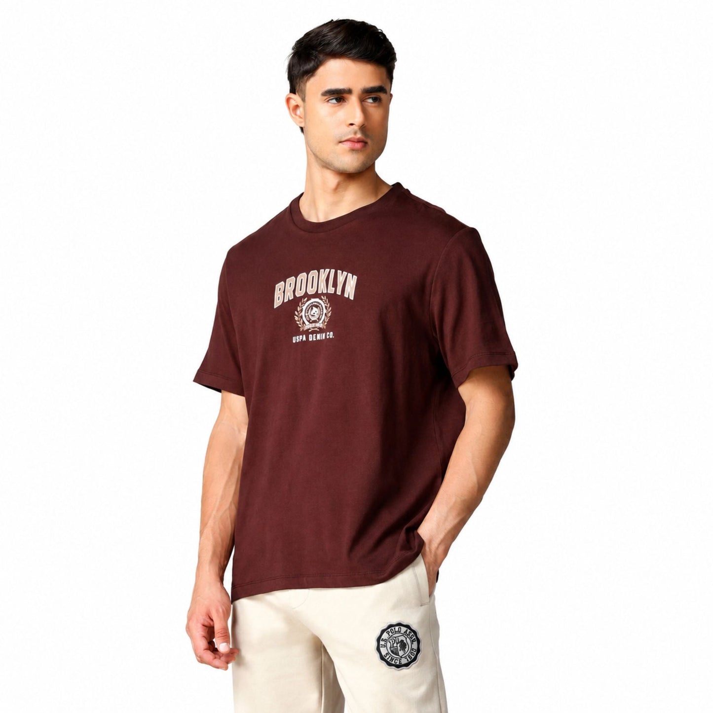 U.S. Polo Assn. Denim Co. Men Printed Crew Neck Pure Cotton Red T-Shirt