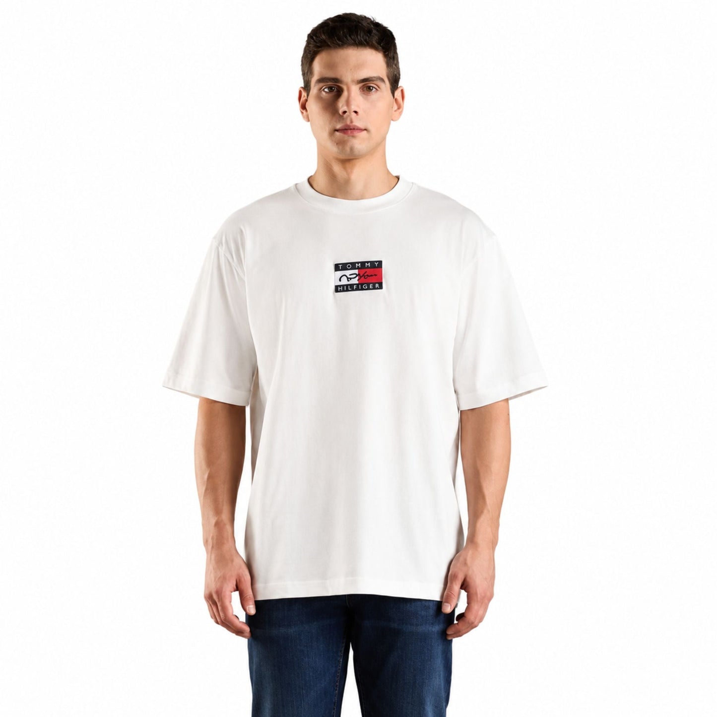 TOMMY HILFIGER Embroidered Logo Relaxed Fit T-Shirt - Ecru