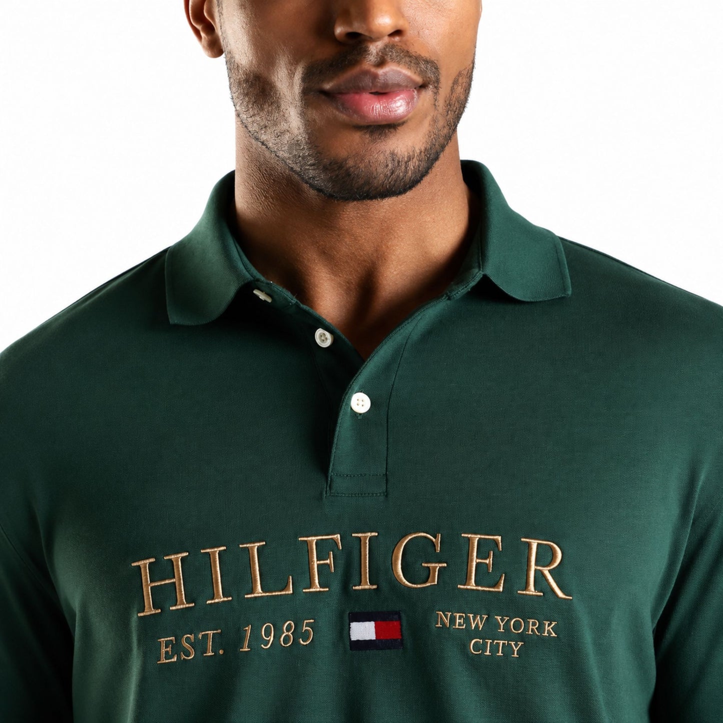 Tommy Hilfiger Men’s Printed Pure Cotton Polo T-Shirt - Green