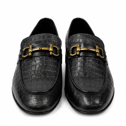 ROSSO BRUNELLO Croc Texture Slip-On Loafers for Men - Black