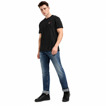 TOMMY HILFIGER Men’s Striped Crew Neck Cotton T-Shirt - Black