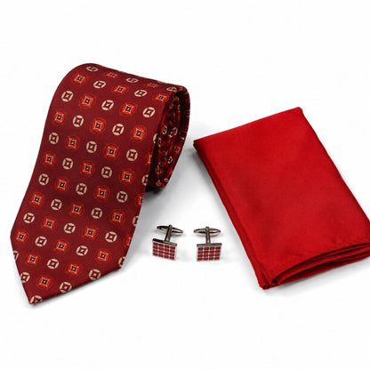 BlackBerry Premium Tie, Pocket Square & Cufflink Combo - Wine Red