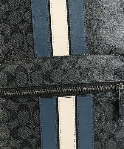 Coach West Signature Canvas Laptop Backpack Black Grey with Varsity Stripe – Premium Designer Travel Backpack