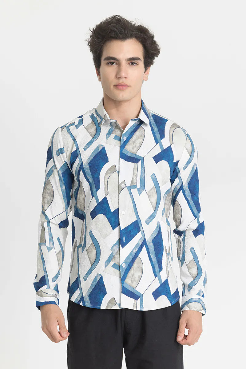 Snitch Blue Textured Abstract Shirt for Men