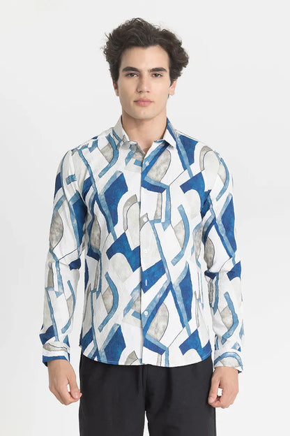 Snitch Blue Textured Abstract Shirt for Men