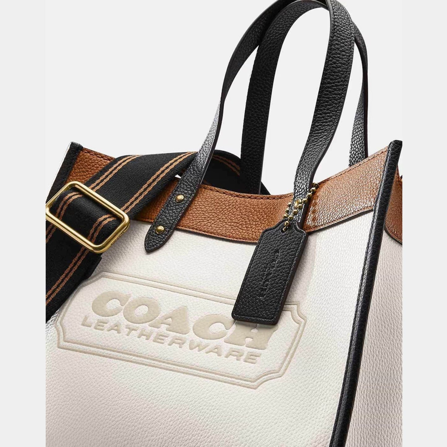 Coach Field Tote 30 Colourblocked White Signature Canvas & Leather Large Tote Bag with Detachable Strap