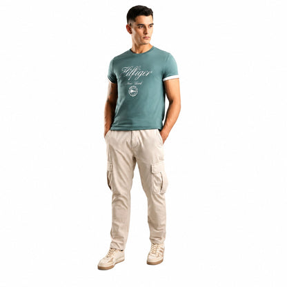TOMMY HILFIGER Printed Men Crew Neck Cotton T-Shirt - Green