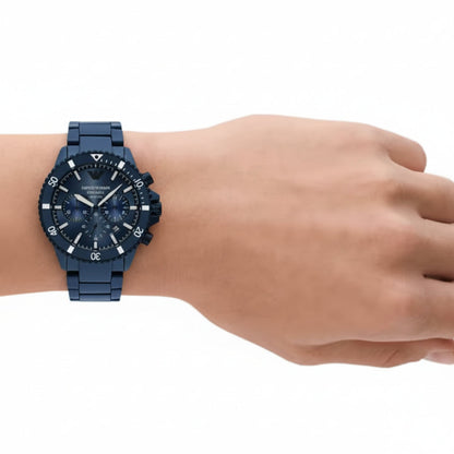 Emporio Armani AR70009 Men’s Chronograph Watch – Blue Dial, Ceramic Strap, 43mm Quartz