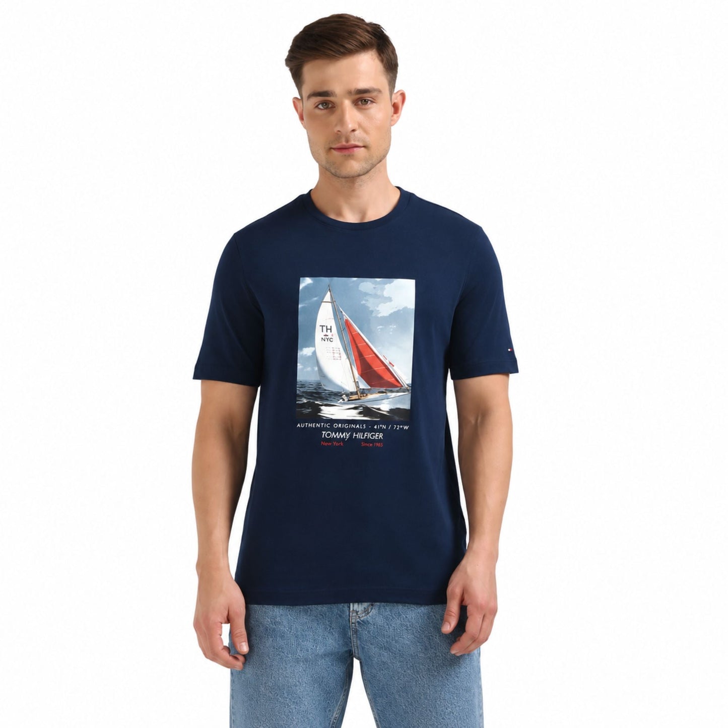 TOMMY HILFIGER Sailboat Print Regular Fit T-Shirt - Navy