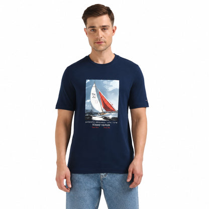 TOMMY HILFIGER Sailboat Print Regular Fit T-Shirt - Navy