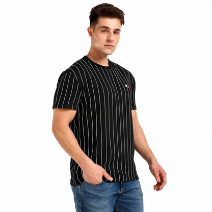 TOMMY HILFIGER Men’s Striped Crew Neck Cotton T-Shirt - Black