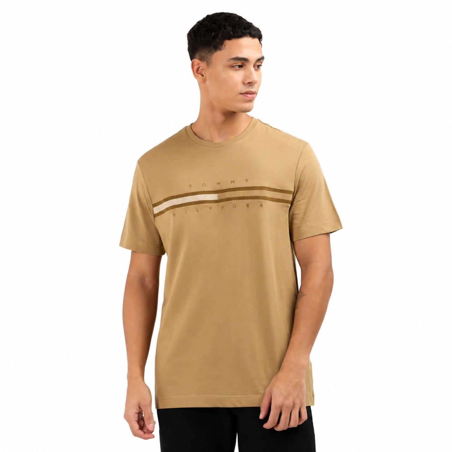 TOMMY HILFIGER Chest Flag Insert Cotton T-Shirt - Pinecone Tan