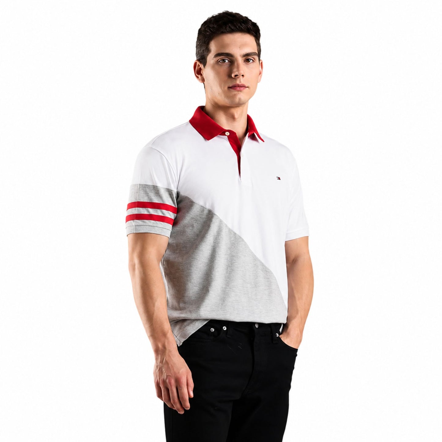 Tommy Hilfiger Men’s Colorblock Pure Cotton Polo T-Shirt - Grey