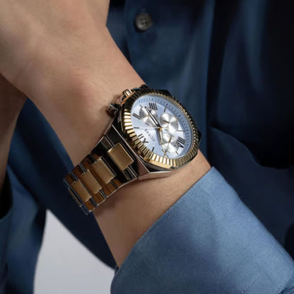 GUESS GW0703G3 Equity Men’s Watch | Blue Dial Two-Tone Multifunction | 44mm Stainless Steel Luxury Watch