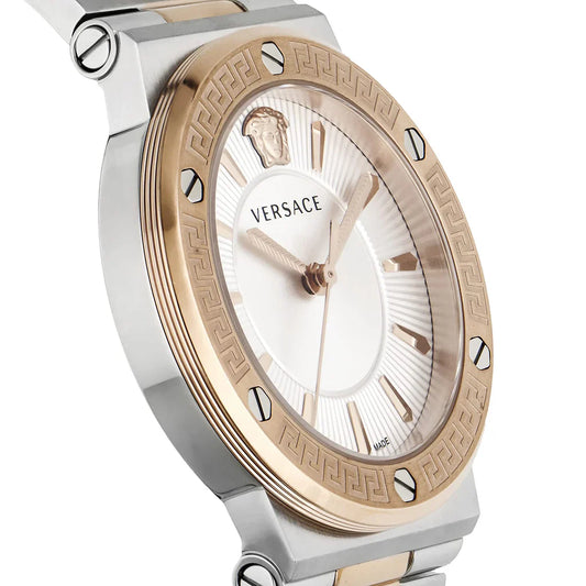 Versace VEVH01020 Greca Women’s Watch | White Dial Two-Tone Stainless Steel | Swiss Quartz Luxury Watch