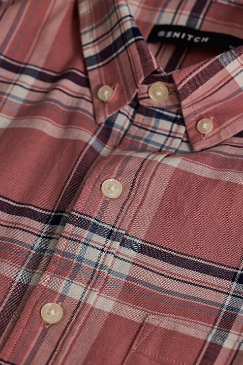 Snitch Pink Checks Button Down Shirt for Men