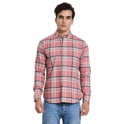 Snitch Pink Checks Button Down Shirt for Men