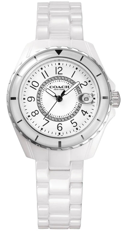 Coach 14503462 Preston Women’s Watch | White Ceramic Strap | Gold Tone Stainless Steel 32mm Luxury Watch