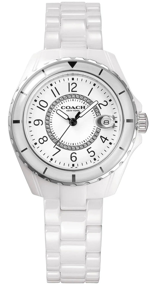 Coach 14503462 Preston Women’s Watch | White Ceramic Strap | Gold Tone Stainless Steel 32mm Luxury Watch