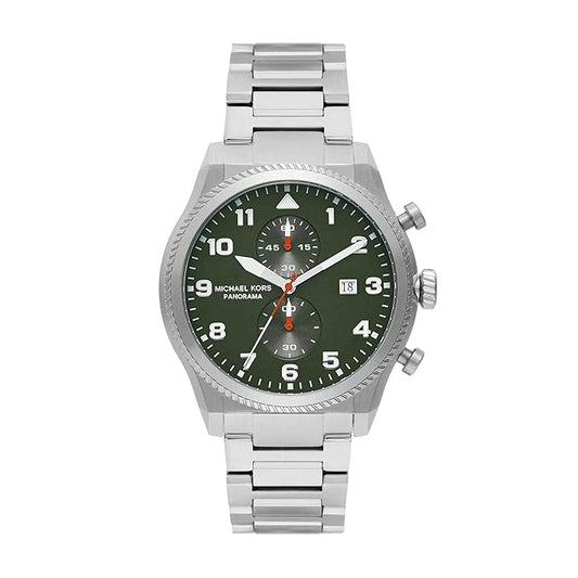 Michael Kors MK9196 Panorama Men’s Watch | Green Dial Chronograph | 44mm Stainless Steel Luxury Watch