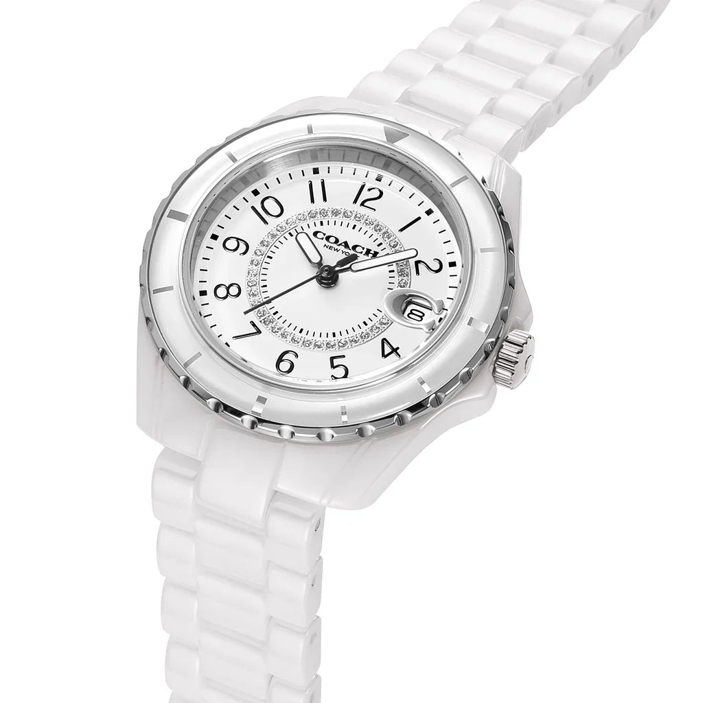 Coach 14503462 Preston Women’s Watch | White Ceramic Strap | Gold Tone Stainless Steel 32mm Luxury Watch