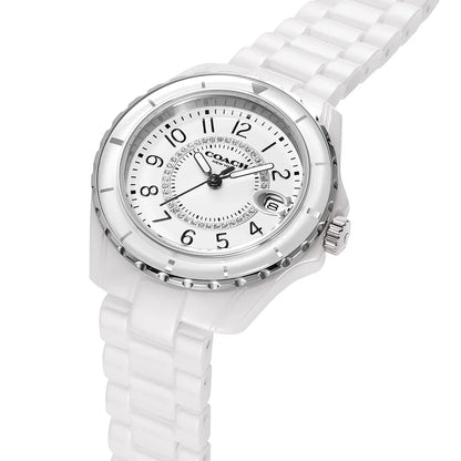 Coach 14503462 Preston Women’s Watch | White Ceramic Strap | Gold Tone Stainless Steel 32mm Luxury Watch