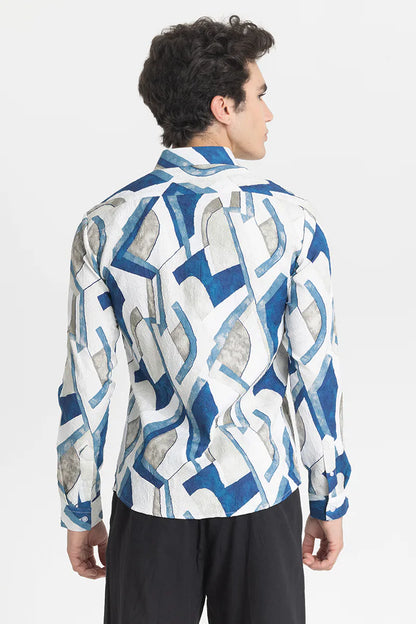 Snitch Blue Textured Abstract Shirt for Men
