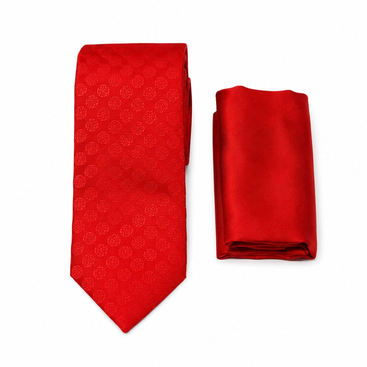 Premium Silk Tie, Pocket Square & Cufflinks Combo Set - Red
