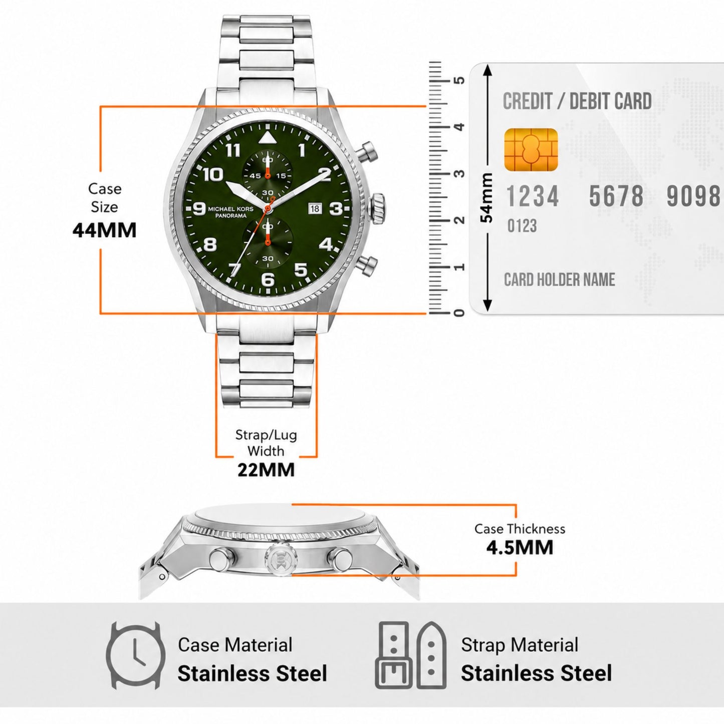 Michael Kors Panorama Green Dial Chronograph Watch Men - MK9196