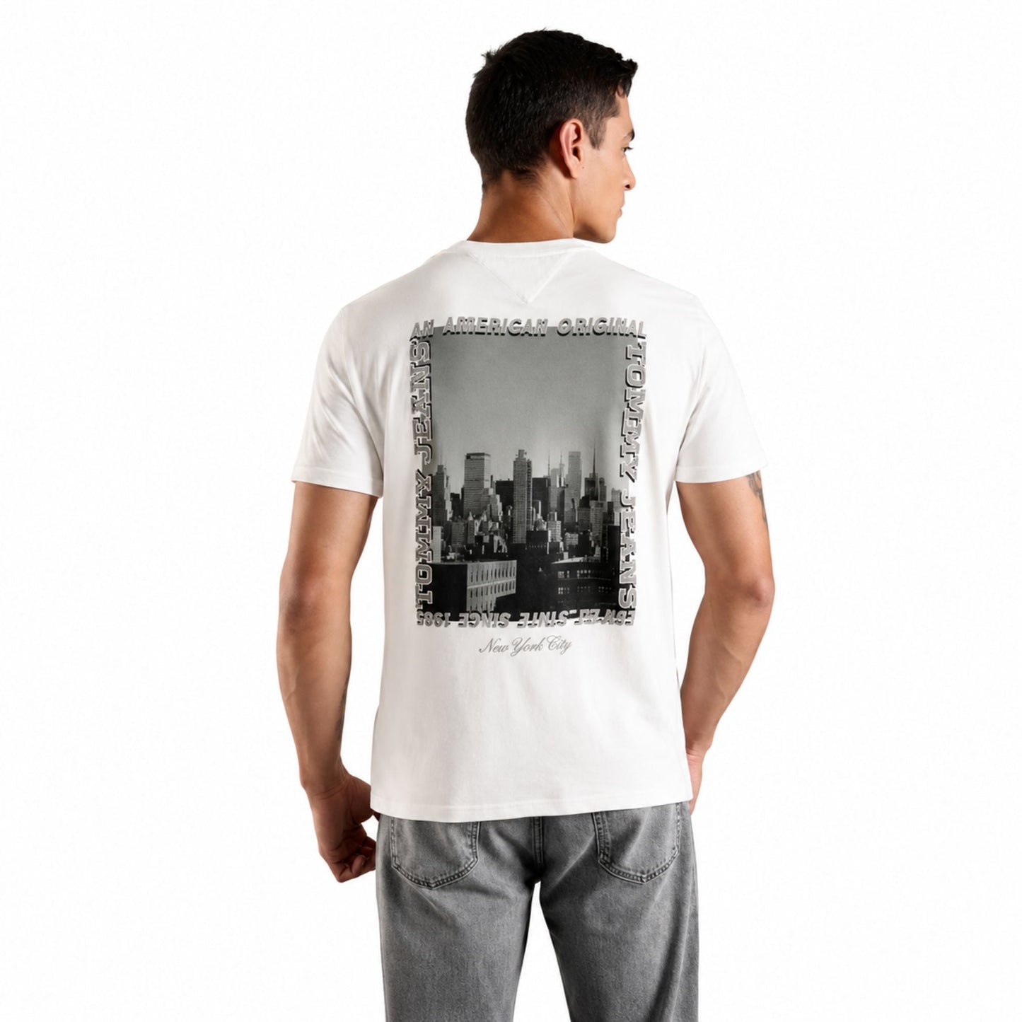 TOMMY HILFIGER Logo Regular Fit Cotton T-Shirt - Ecru