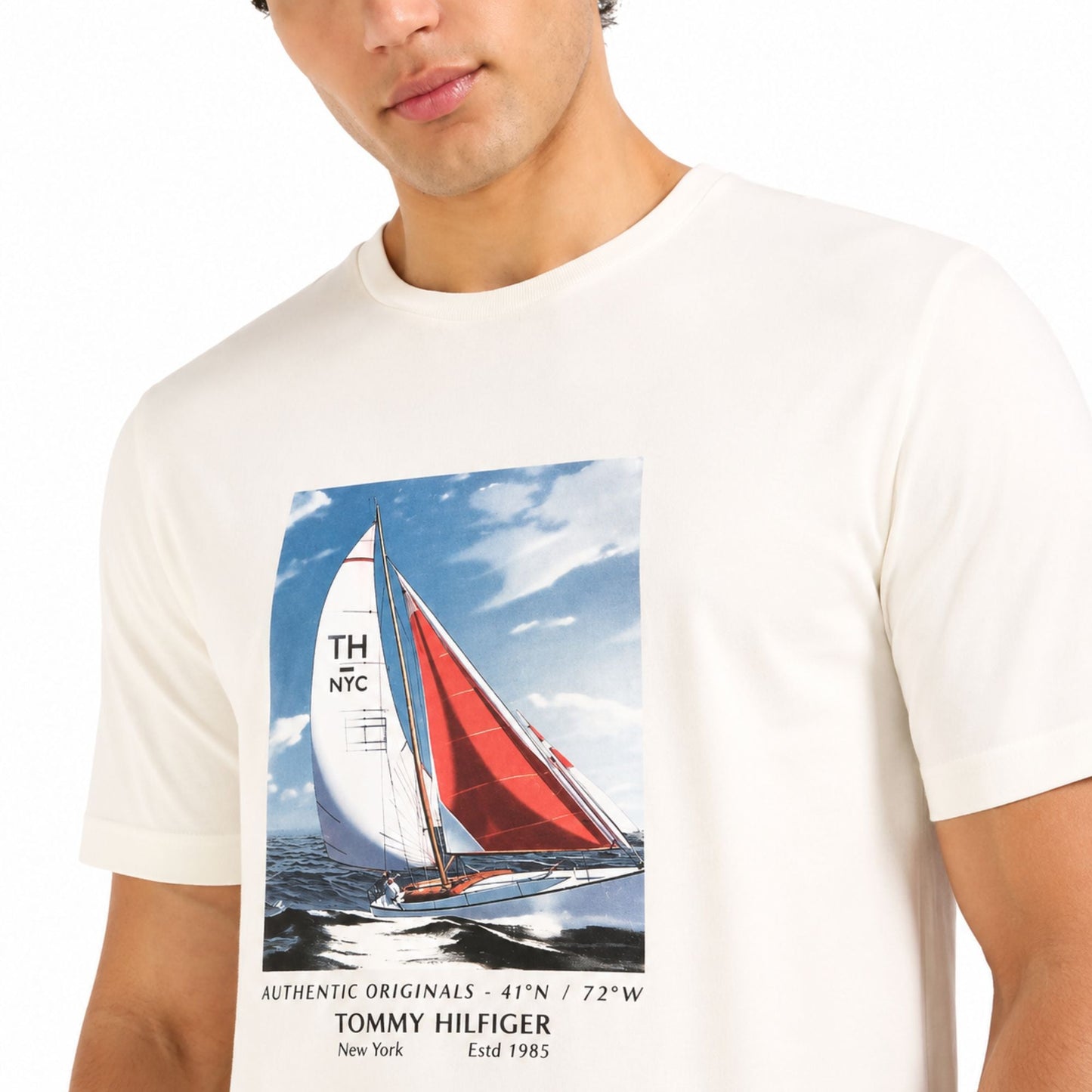 TOMMY HILFIGER Sailboat Print Regular Fit T-Shirt - Ivory