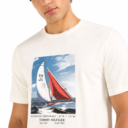 TOMMY HILFIGER Sailboat Print Regular Fit T-Shirt - Ivory